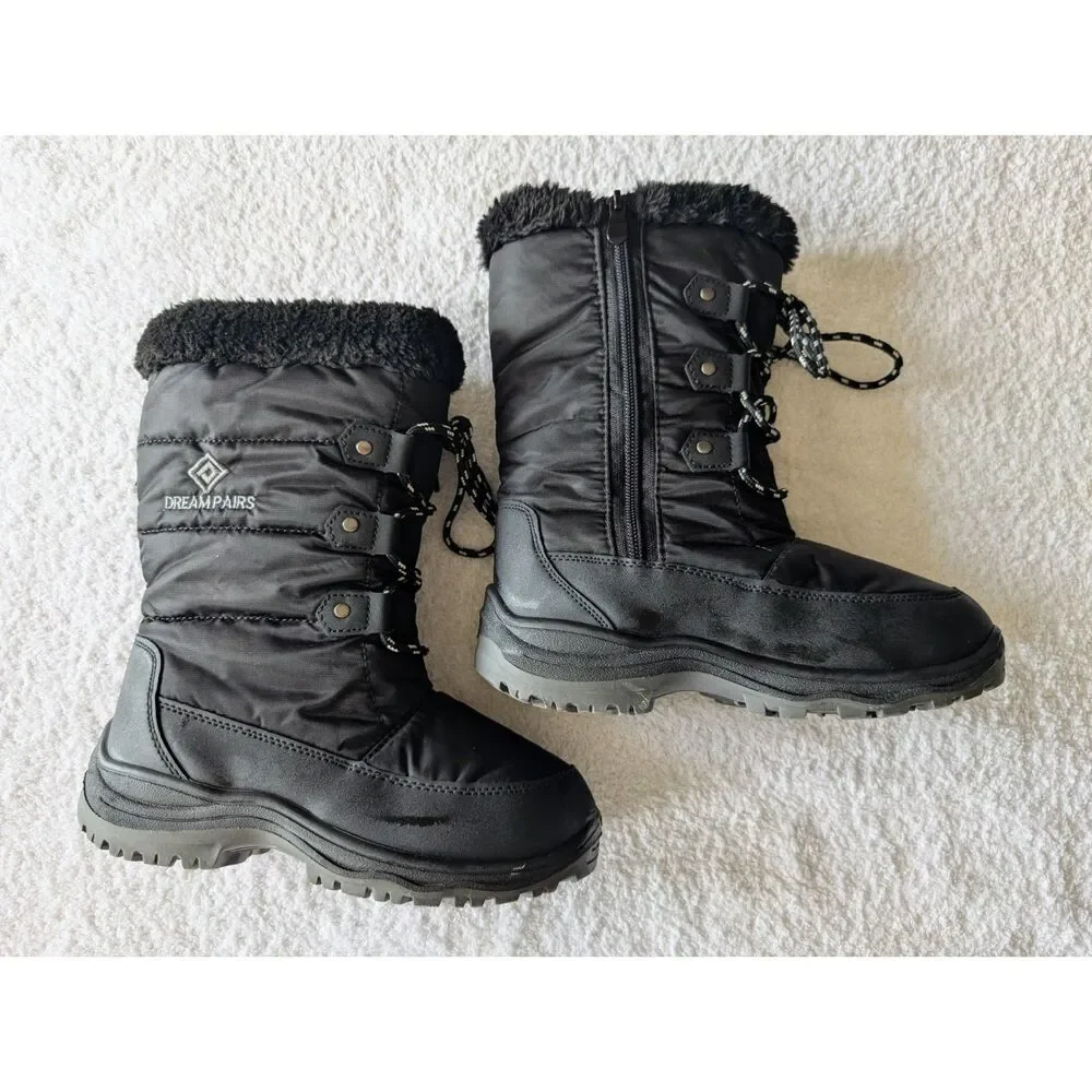 DREAM PAIRS Kids Mid-Calf Winter Snow Boots — Black Unisex Sz 3